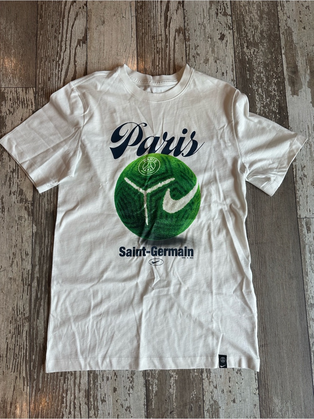 Nike White PSG Graphic Tee with Green Soccer Ball
